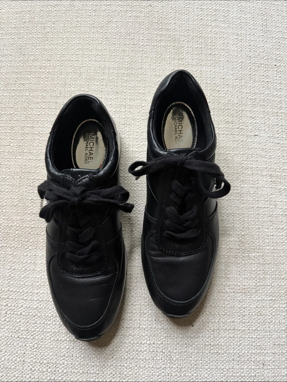 Michael Kors Black Leather Lace-Up Sneakers
